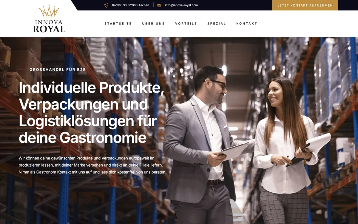 Von newcreation gestaltete Webseite von Innova Royal: Startseite zum Großhandel für die Gastronomie