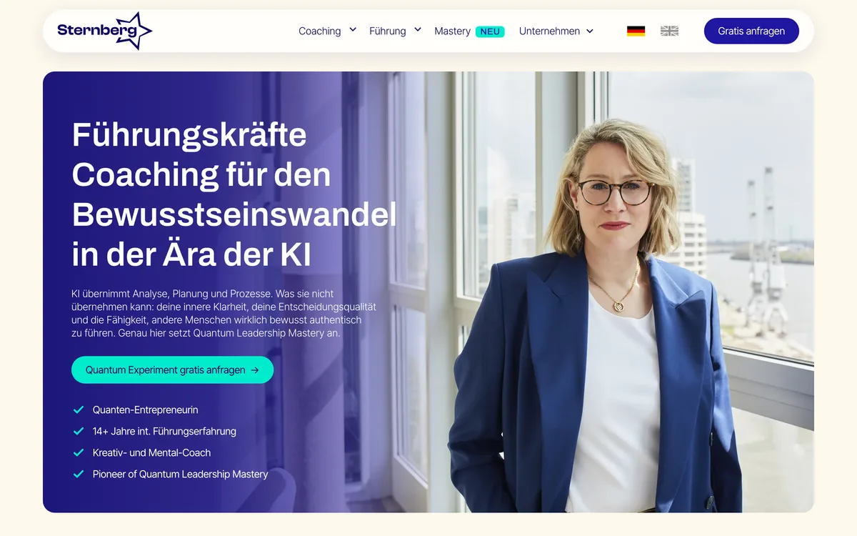 Von newcreation gestaltete Webseite von Julie Sternberg: Startseite mit Porträt der Coachin
